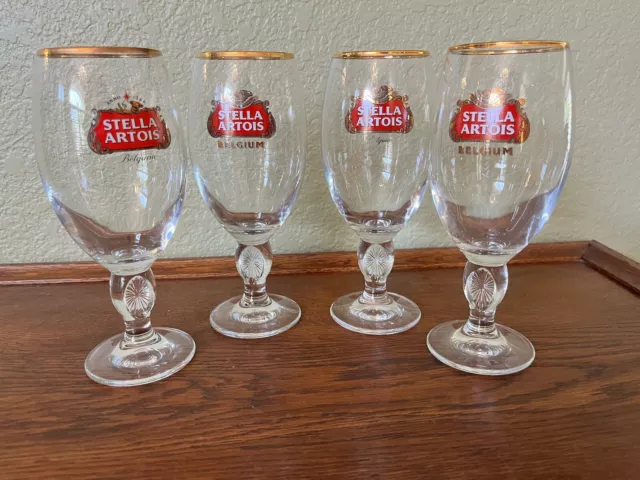 4 STELLA ARTOIS Belgium Chalice 33cl 13 oz Beer Glasses Gold Rim $16.50 ...