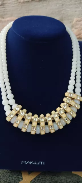 Collana Doppio Filo In Perle Di Vetro Opalino, Anni 90