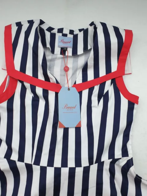 Banned Retro Land Ahoy White/Blue Striped Dress Size: XS BNWT