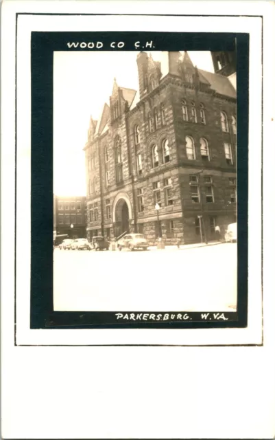 Vtg Postcard RPPC 1940s - Wood Co Court House Parkersburg WV Street View Cars