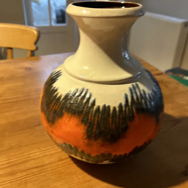 Vintage Retro Bay Keramic West German Pottery Fat Lava Vase Orange Black White