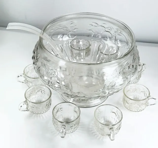 Vintage Jeanette Glass Punch Bowl Set with 10 Cups & Ladle 9.5"