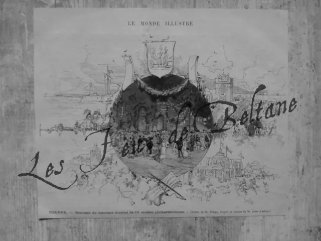 DIEPPE CONCOURS MUSICAL Societe Philarmonique gravure 1876 antique print
