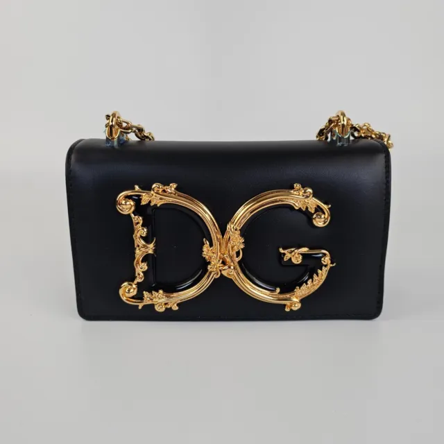 Dolce&Gabbana DG Girls Mini Black/Gold Leather Shoulder Bag New SS24