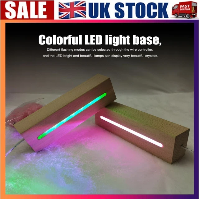 LED LIGHT DISPLAY Base Stand Rectangle Wood Lamp Holder USB Resin Epoxy ...