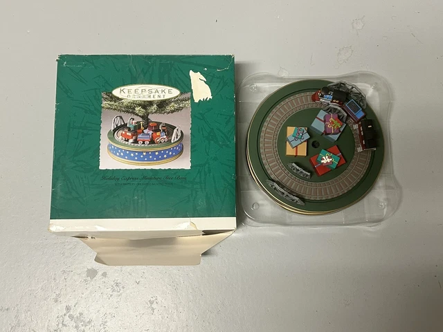 1993 Hallmark Keepsake Ornament Holiday Express Moving Train Miniature Tree Base