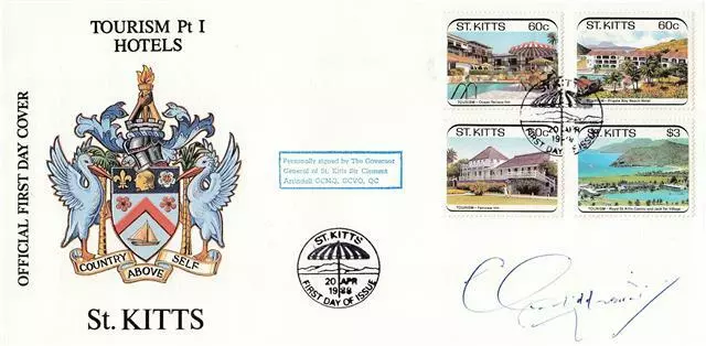 1988 St Kitts - Tourism Hotels FDC - Signed by Sir Clement Arrindell (Gov Gen)