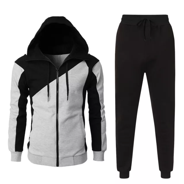 Men's Fall Winter Hoodie Sweatpants Set Casual Colorblock Tracksuit 2 Piece