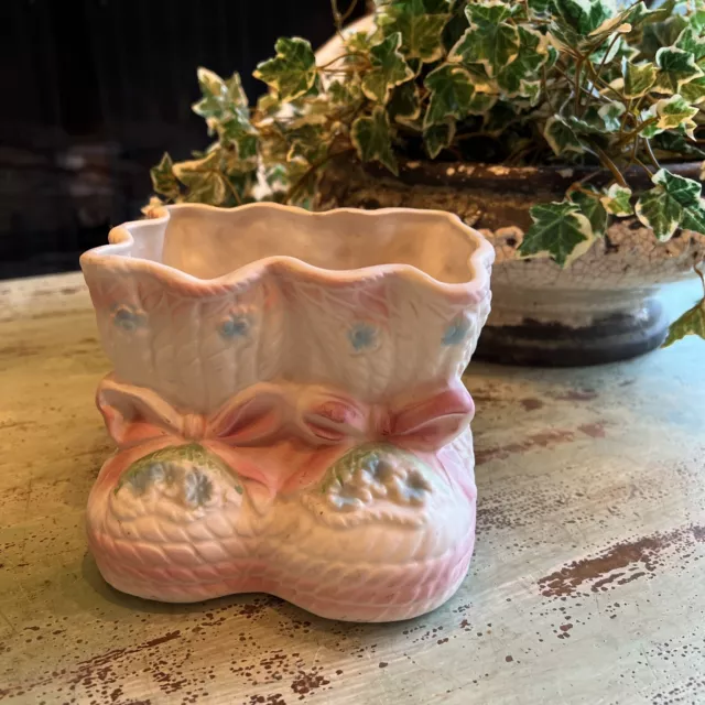 Vintage Baby Bootie Planter Vase Pink Blue Ceramic Rubens Nursery Décor
