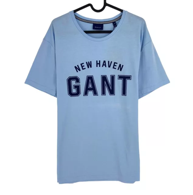GANT Hommes Logo Bleu Ras Cou Manches Courtes T Shirt Taille XL