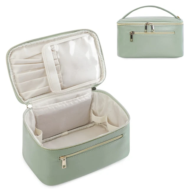 Makeup Bag Travel Cosmetic Bags with Brush Compartment Large Portable Make Up...