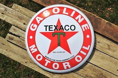Texaco Star Logo Domed Button Tin Metal Sign - Gas & Motor Oil - Texas Company