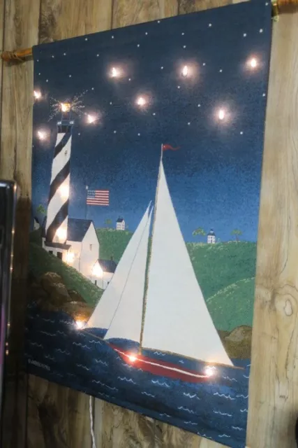 Coastal Breeze Lighthouse Sailboat Tapestry Wall Hanging - Artist, Warren Kimble