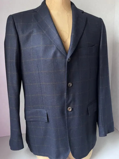 Kiton Sports Coat Men’s Size 44R 54 It Vicuna cashmere navy brown plaid 3 button
