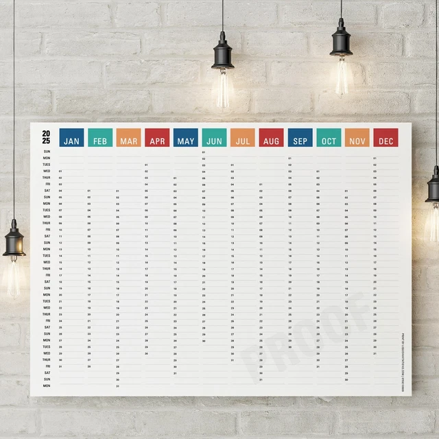 YEAR PLANNER ANNUAL 2025 Annual wall chart Organiser Work Rota Calender ...