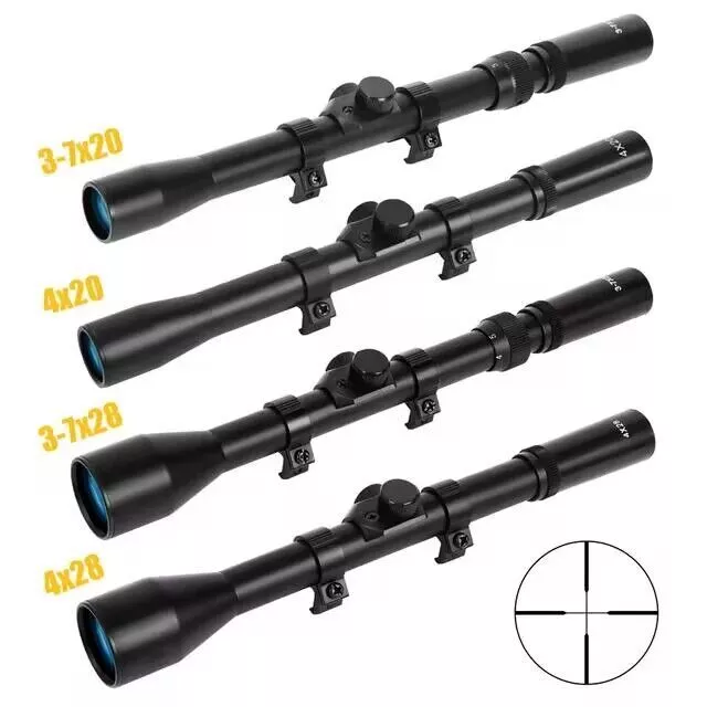Tactical Riflescope 4x20/4x28/3-7x20/3-7x28 Crosshair Optics Sight Gun Scope