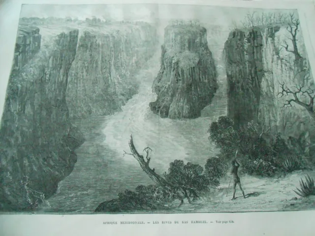 Gravure 1872 - Afrique Méridionale Les rives du Bas Zambeze