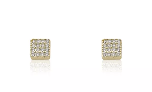 LMTS Retro CZ Pave Square Earrings: 14K Gold Plated, Hypoallergenic