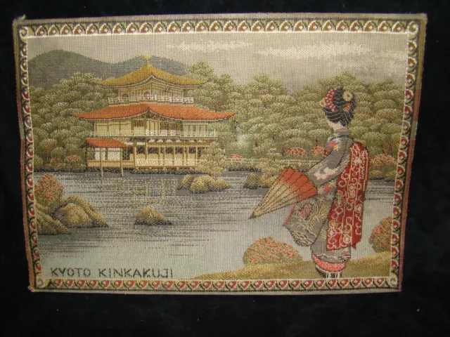 Kyoto Kinkakuji Geisha Japanese Temple Vintage Silk Embroidery Tapestry Painting