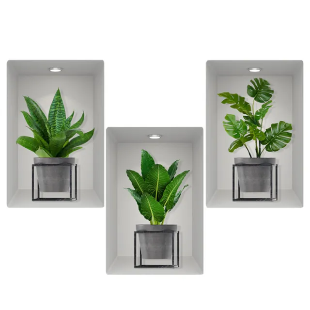 ANHUIB Sticker Muraux 3D Plante de Salon,Autocollant Mural de  Plante,Décoration Murale 3D Sticker Plante,Autocollant Muraux Feuille  Verte,3D Vases
