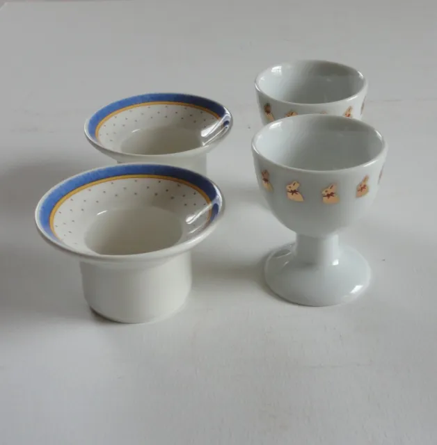 4 New Other Porcelain Egg Cups 2 Villeroy & Boch Julie & 2 Lindt Gold Rabbits