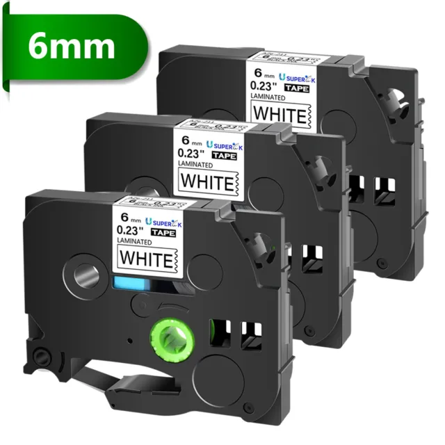 3PK Compatible with Brother P-Touch TZ-211 Black on White 0.23" Label Tape 6mm