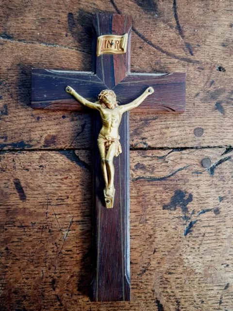 Antique-Good Sized French Rosewood Cross With Gilded Bronze Corpus-circa 1900