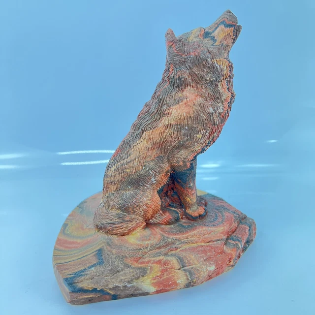 Kicking Bird Hand Crafted Clay Pottery Wolf Figure Figurine Sculpture 6.25" Tall