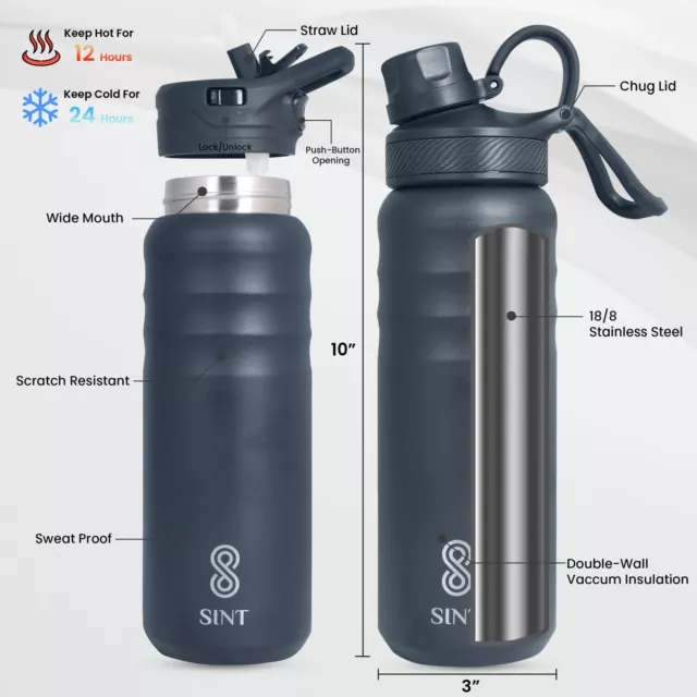 Sports Bottle With Double Lid 24 Oz Leak Proof - Stainless Steel Gym & Sports... 2