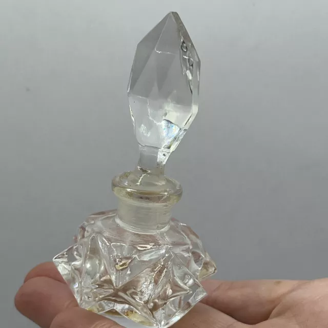 Vtg 1930s ART DECO Small Beveled Hand Cut Lead Crystal Glass Perfume Bottle