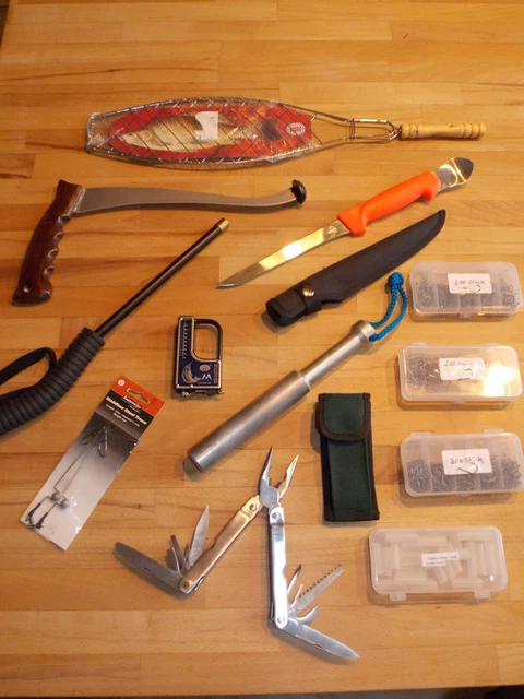Konvolut Angel-Zubehör , Wallerholz,Filetiermesser,Multitool uvm....