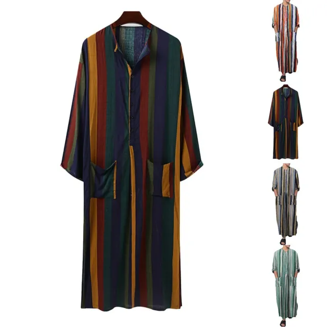 Uomo Vestaglia Abbigliamento Comodo Cotone Moda Jubba Manica Lunga Mussulmano