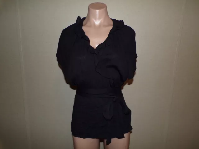 Old Navy Wrap Shirt Size XXL Womens Black Ruffle Cap Sleeve Rayon Blouse NWT