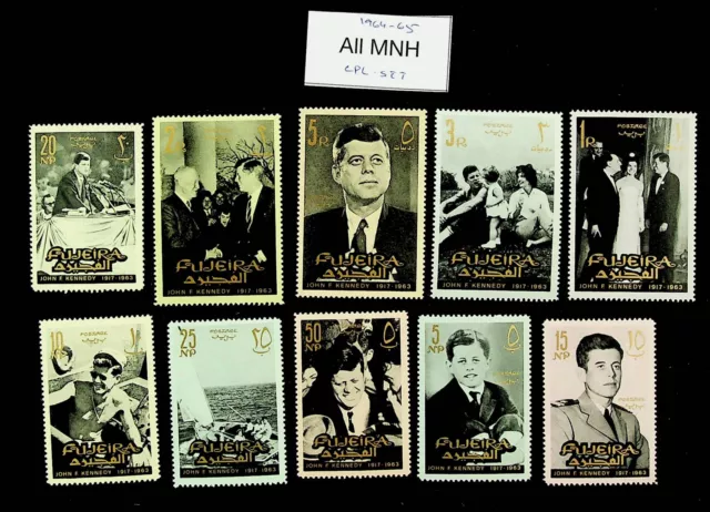Uae Fujeira 1964-65 Us President John F. Kennedy Set Of 10 Fine Mnh Stamps