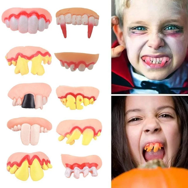 Set denti finti zombie Halloween gioco trucco spaventoso giocattolo