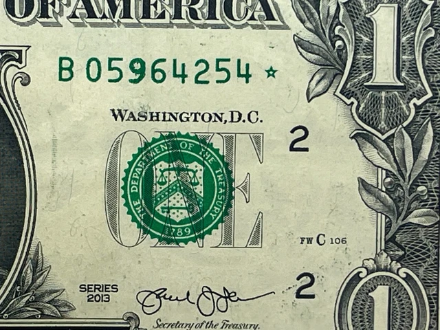 2013 B Duplicate Star Note B05964254* Duplicated Serial Number Error FW Print