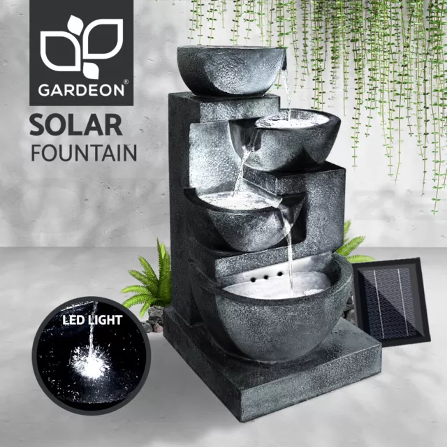 Gardeon Solar Fountain Water Feature Bird Bath Outdoor LED Lights 4-Tier Blue