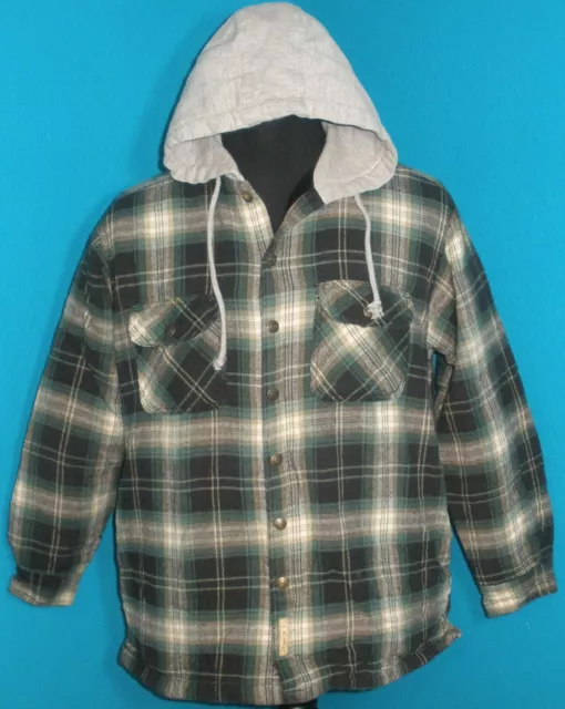 Mens Large C.E Schmidt Workwear FLANNEL Plaid Hooded Lined Snap Button Up Jacket