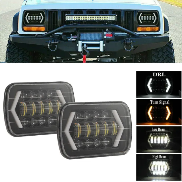 2x 7x6'' 5X7'' LED DRL Headlight For Chevrolet Cherokee Wrangler YJ Hilux 88-97
