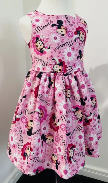 Minnie Mouse Print Handmade Pink Girls Size 1 Dress 1st Birthday Gift Idea Cute