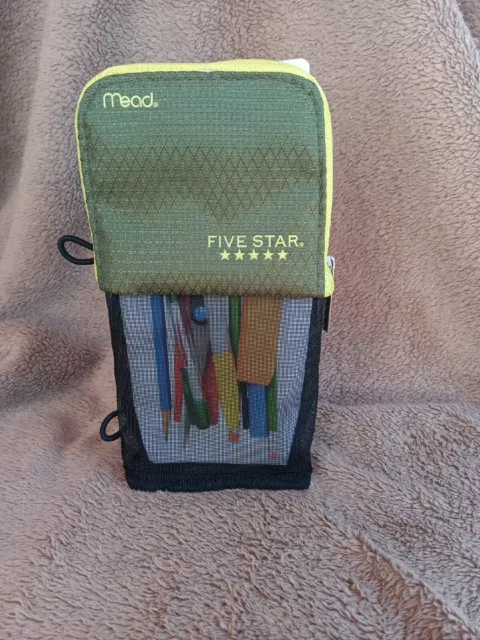 Mead Five Star Stand ‘N Store Pencil Pouch Case  Yellow Fits 3 Ring Binder