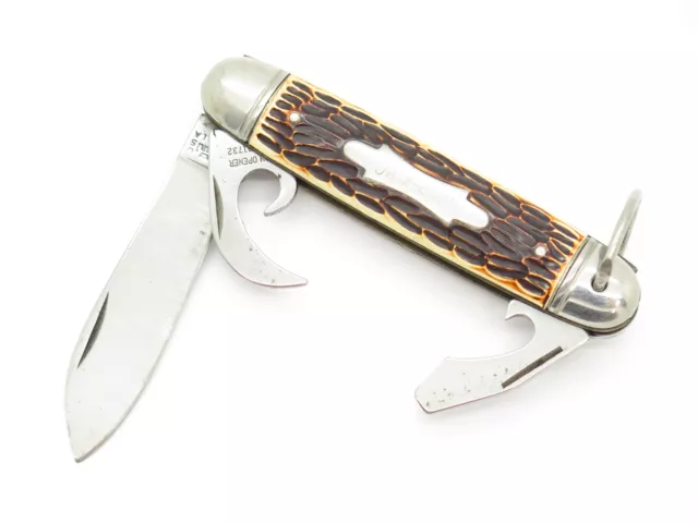 Vintage Imperial Prov RI Faux Bone Handle Folding Multi Tool Pocket Camp Knife