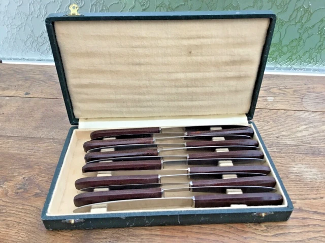 Lot De 6 Couteaux De Table Anciens - Acier Inox Et Manches Bakélite