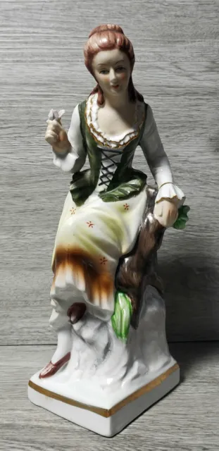 Vintage Germany Saxony Woman With Rose, Porcelain Figurine Hand Painted 🌹