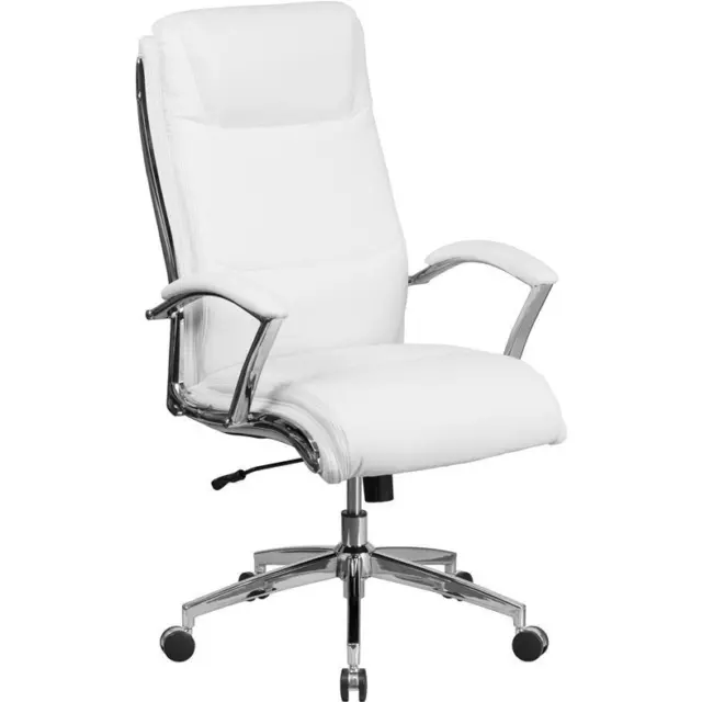 High Back Designer White LeatherSoft Smooth Upholstered Executive Swivel...