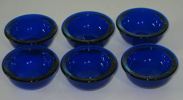 Set of 6 Cobalt Blue Glass Bowls Liner for Silver Salt Bowls 1" Deep x 1  7/8"