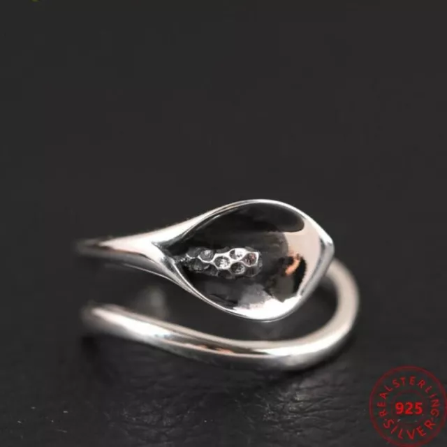 Women Calla Lily Flowers Ring Vintage Open Rings 925 Sterling Silver Jewelry 1Pc