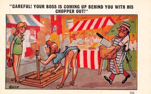 Postcard  Comic  Risque  Girls Panties Butcher Chopper