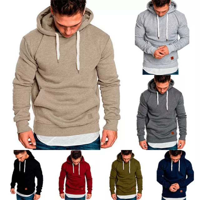 Uomo Felpa con Cappuccio Casual Tasca Slim Fit Maglione Pullover Tops Magliette