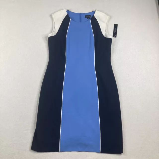 Tahari Arthur S. Levine Womans Blue White Color Block Sheath Career Dress 12 NWT